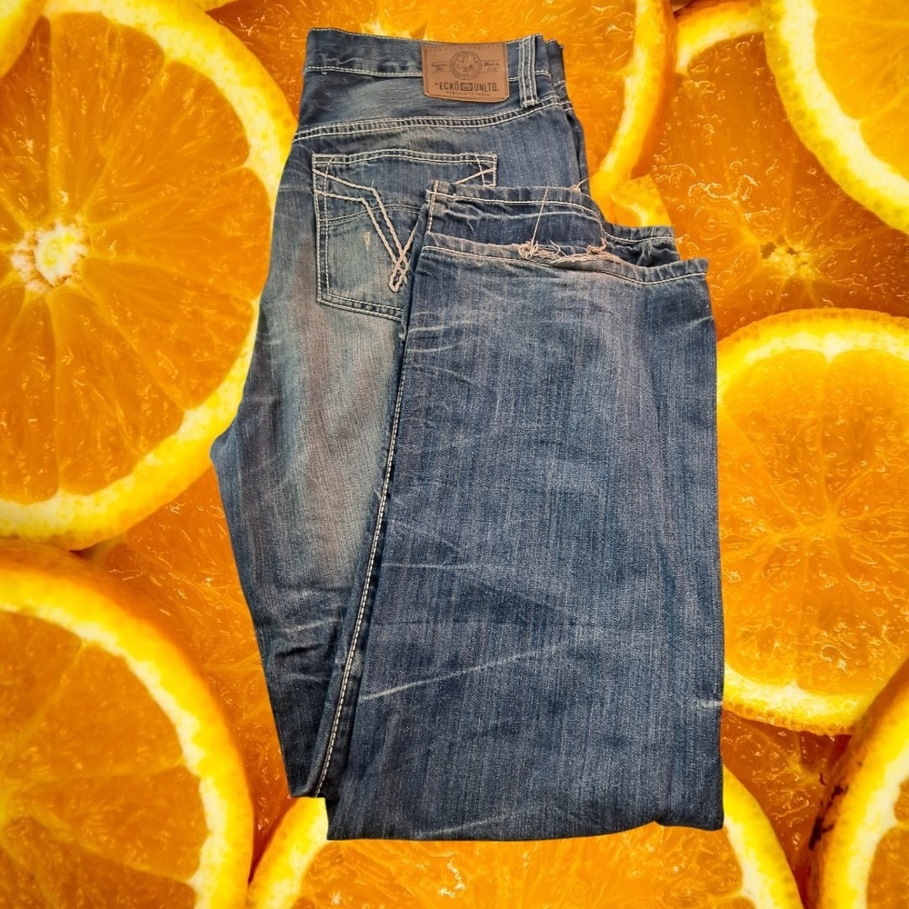 Ecko Unltd. Rawthentic Denim Jeans Men's W40 Boot Cut Relaxed Fit Light Wash